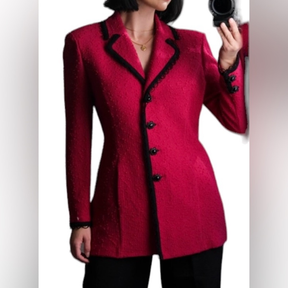 St. John Fuchsia Blazer with Black Trim